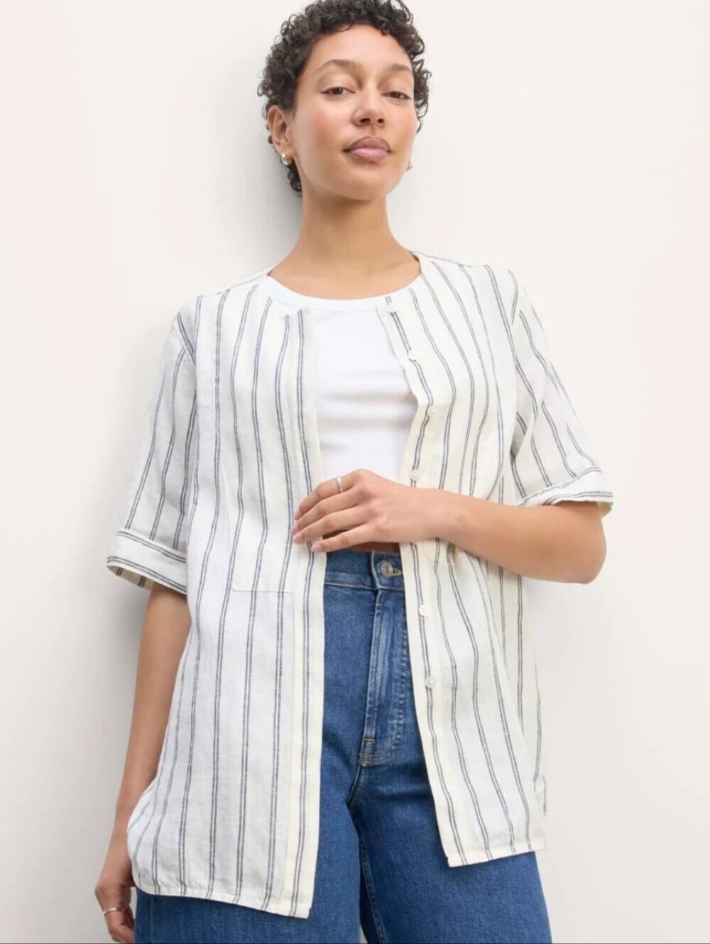 Everlane Bib Shirt Linen Button-Front Striped Sz XL Cover Up Casual Travel Beach